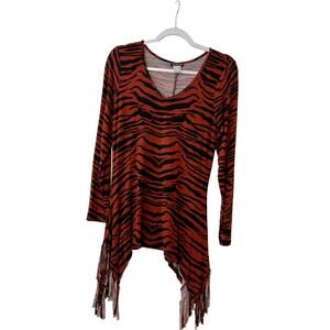 Venus Women’s Top Asymmetrical Tunic Tiger Stripes V-neck Top Blouse Size Small